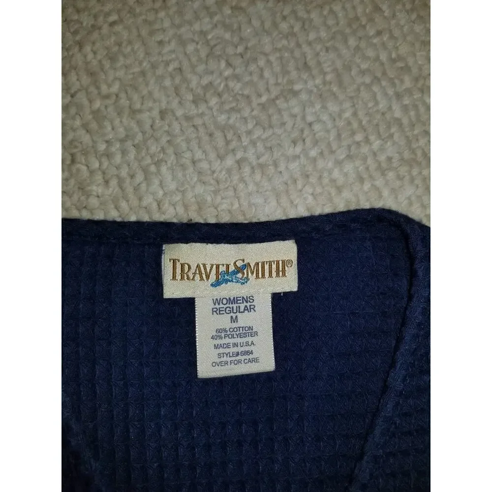 Womens Jacket-TRAVELSMITH-navy lightweight waffle knit button-down classic-M